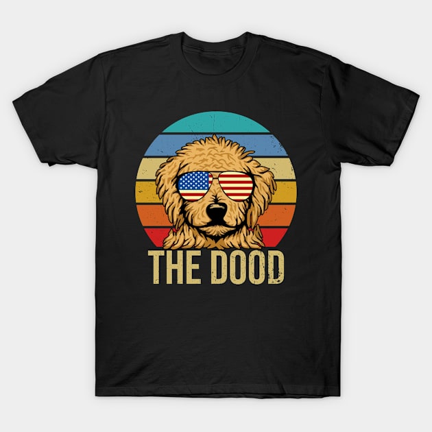 Vintage Goldendoodle The Dood American Flag Glasses T-Shirt by rebuffquagga